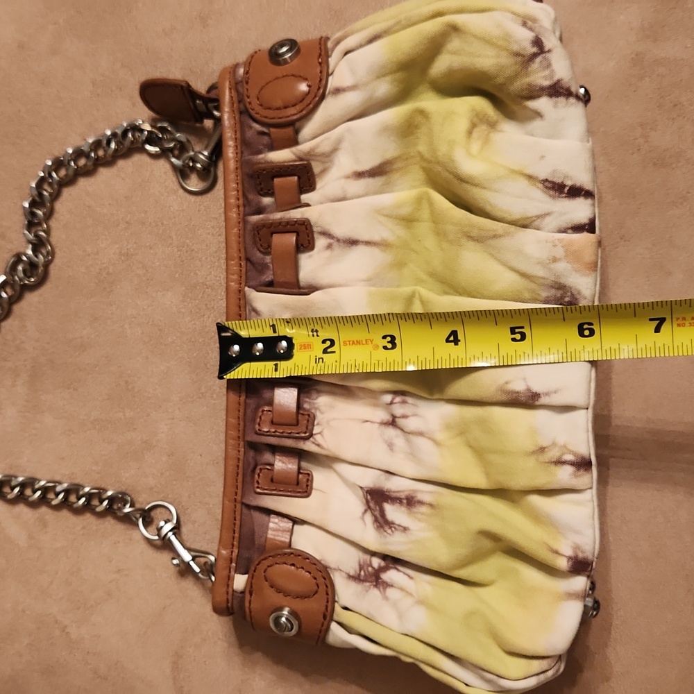 VINTAGE Elienne collection privee tie dyed canvas and brown leather small should - Picture 16 of 17